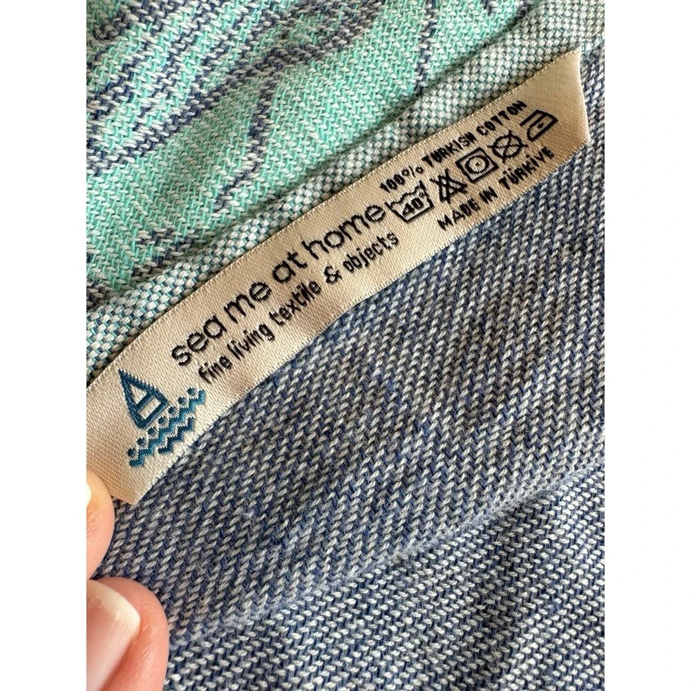 ⁠Sea Me At Home Turkish Cotton Eggplant Botanical Tea Towel Green Blue Jacquard